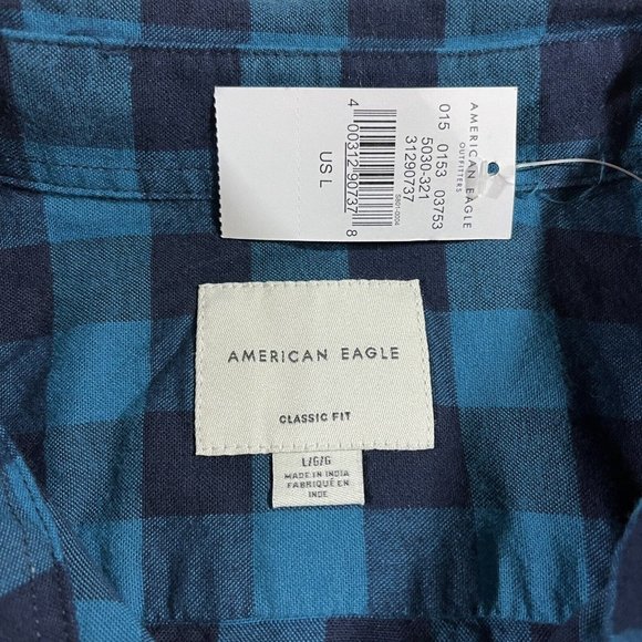 American Eagle Flannel Shirt Mens Large Blue Plaid Button Up NWT - Picture 6 of 11